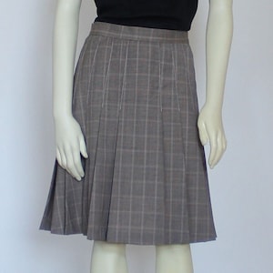 Beige/ Black Plaid Wool Skirt For Women, Knee Length Stitched Pleated Skirts, Fall Winter Custom Handmade