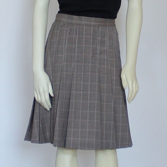 Beige Black Plaid Wool Skirt for Women Knee Length Stitched Pleated Skirts Fall Winter Custom Handmade Etsy