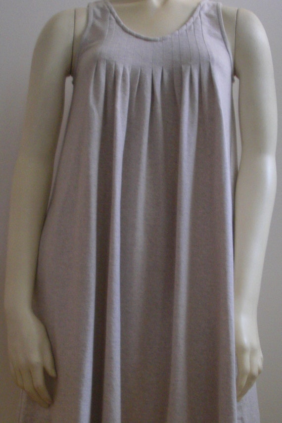 Handmade Beige Cotton Knit Dress with Pockets - Small