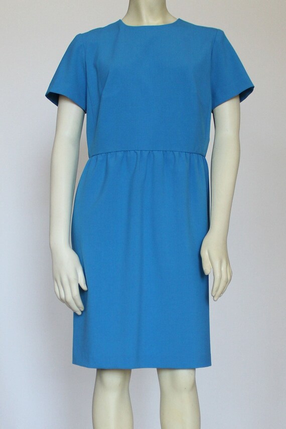 Blue Sheath Dress: Handmade Knee Length Polyester Office Dress