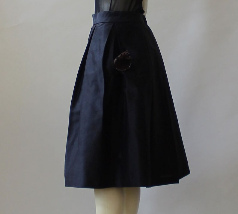 Black Formal Silk Pleated Skirt for Women, Knee Length Dressy Skirt