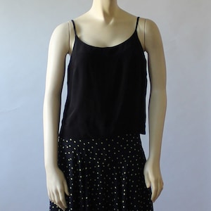 Black Silk Slip Top For Women, Sleeveless Camisole Blouse, Spaghetti Strap Tank Handmade