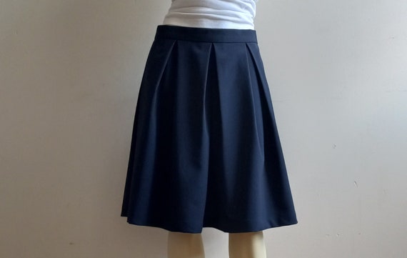 Navy Blue Pleated Skirt for Women Knee Length Skirt With - Etsy