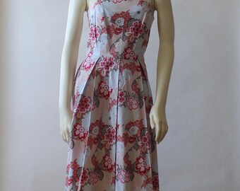 Floral Print Cotton Poplin Dress: Handmade Pleated Midi with Pockets
