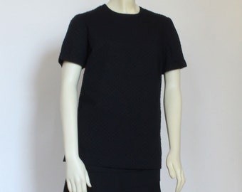 Short Sleeve Cotton Top For Women Summer, High Neck Tunic Blouse Black, Custom Handmade