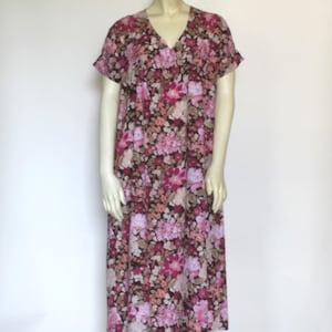 Floral Cotton Midi House Dress: Short Sleeve Fall Dress with Pockets