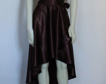 Asymmetrical  Maxi Wrap Skirt For Women, Circular Satin Skirt, Tango Ballet Chocolate Brown Custom Handmade