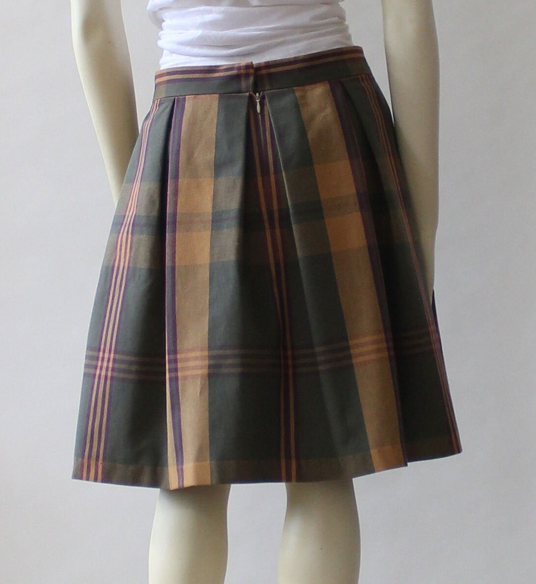 Macbeth Plaid Stitched Down Box Pleat Skirt