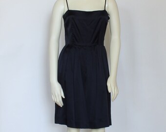 Sleeveless Pleated Satin Dress For Women, Knee Length Dress Black, Spaghetti Strap Handmade Size Small