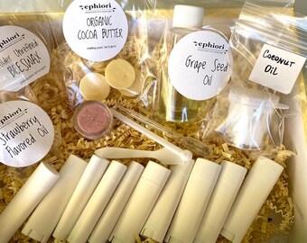 Flavored Tinted Lip Balm Kit, DIY Makeup Kit, Natural Personalized Handmade Gloss, 1 Complete Box to Make 10 Tubes, Birthday Craft Girl Kit