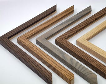 EXTRA THIN Stained Oak Wood Frame (3/4"w) | with STANDARD premium framing grade acrylic (plexiglass) | available in custom sizes up to 28"