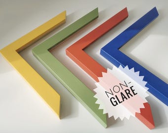NON-GLARE | Colorful Solid Wood Picture Frame (1"w) | with non-glare acrylic (plexiglass) upgrade | hand-painted | custom sizes up to 28"