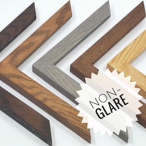 NON-GLARE - Stained Oak Wood Frame (1"w) | with non-glare acrylic (plexiglass) | handmade | available in custom sizes | made in Canada