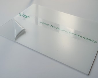 Standard Acrylic Only (plexiglass)- Acrylite Premium framing grade alternative to glass, shatterproof, lightweight, made in USA