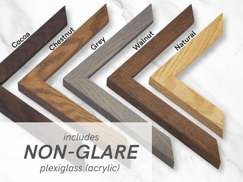 NON-GLARE | Stained Oak Wood Frame (1"w) | with non-glare acrylic (plexiglass) upgrade | handmade | available in custom sizes up to 28" image 11
