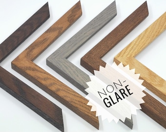 NON-GLARE | Stained Oak Wood Frame (1"w) | with non-glare acrylic (plexiglass) upgrade | handmade | available in custom sizes up to 28"