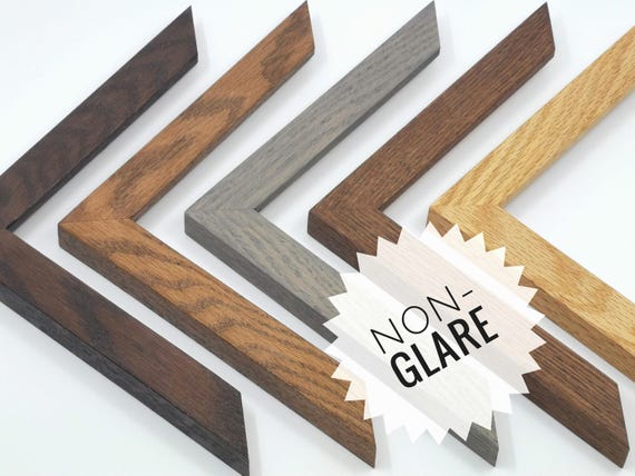 NON-GLARE | Stained Oak Wood Frame (1"w) | with non-glare acrylic (plexiglass) upgrade | handmade | available in custom sizes up to 28"
