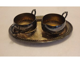 Vtg Oneida Creamer Sugar Tray Set Silver Regency Tea Service MCM Tarnished