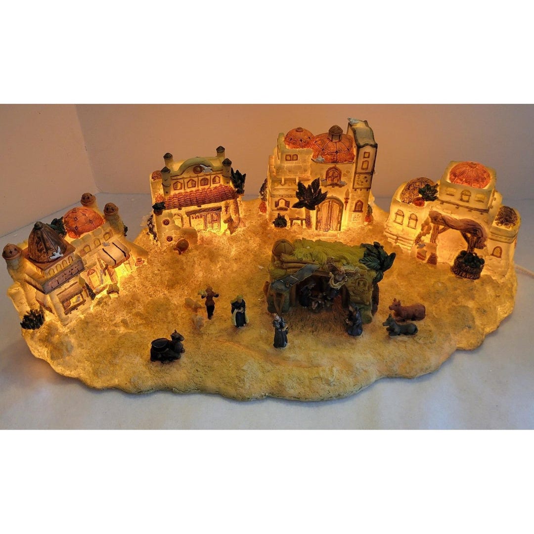 VTG Town of Bethlehem Holy Family Jesus Display Nativity Lighted ...