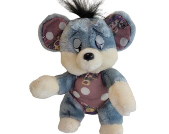Vintage Moray Toys Blue Mouse Polka Dot Soft Cuddle Plush Stuffed Animal Toy 9"