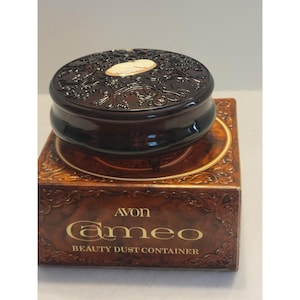VTG Avon Cameo Beauty Empty Powder/Dust 1970s Tortoise Shell Plastic Dish w/ Box