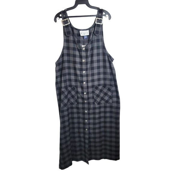 NWT Keren Hart Gray Plaid Buckle Flannel Jumper Overall Dress Women's Size Large
