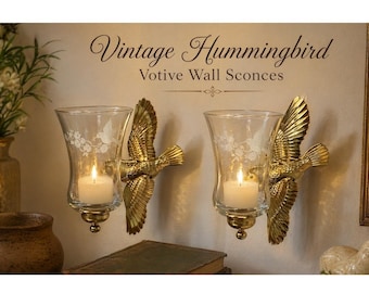 Juego de 4 portavelas de cristal con forma de colibrí de Vtg Home Interiors, transparentes y grabados, con soporte tipo clavija, modelo 1180.