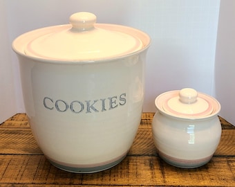 Vintage Pfaltzgraff Aura Pink Cookie Jar and Sugar Bowl SET