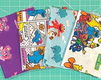 Fat EIGHTH Bundle Each 9"x21" | Licensed Comics Elmo Big Bird Cookie Monster Abby 100% Cotton Fabric