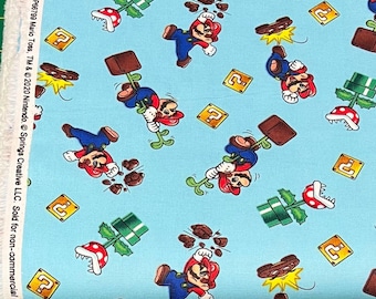Mario Licensed Toss Brothers 100% Cotton Fabric | Fat Quarter, Half Yard