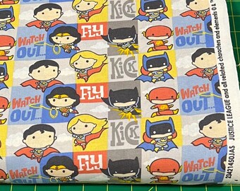 DC Comics Licensed Heroes in Action 100% Cotton Fabric | Fat Quarter, Half Yard