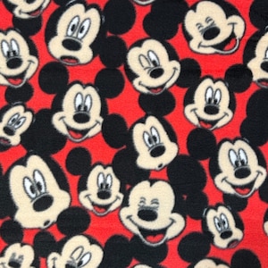 FLEECE Mickey Mouse Faces Fabric By the Yard, Half Yard, Mickey Polyester Fabric
