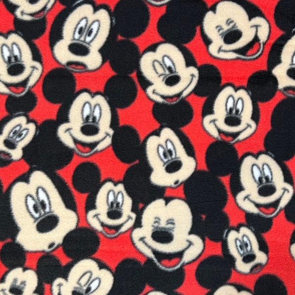 FLEECE Mickey Mouse Faces Fabric By the Yard, Half Yard, Mickey Polyester Fabric