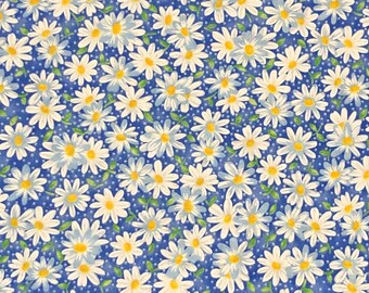 14 Choose a size 12 or by the yard Small Spaced Daisy on Blue Dasies Flowers 100/% Cotton Fabric FQ Fat Quarter