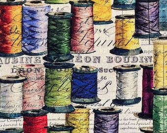 Thread Sewing Spools Vintage Style Springs Creative 100% Cotton Fabric | Fat Quarter, Half Yard