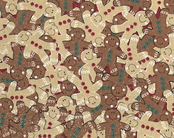 Gingerbread Men Glitter Christmas Holiday 100% Cotton Fabric | Fat Quarter, Half Yard