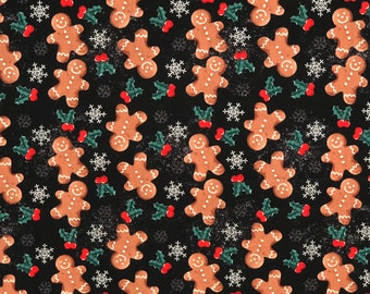Remnant 9" | Gingerbread Men Holly Christmas 100% Cotton Fabric
