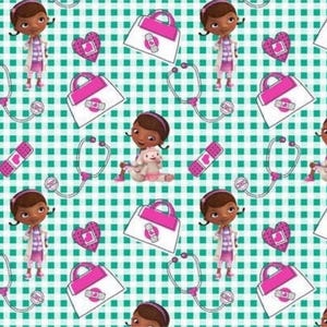 Remnant 16" | Doc McStuffins on Plaid 100% Cotton Fabric
