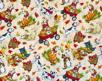 Fall Apple Pumpkin Harvest Dogs 100% Cotton Fabric | Fat Quarter, Half Yard