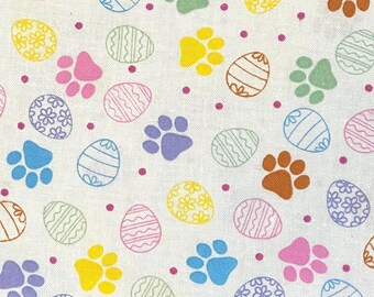 Dog Paw Prints and Easter Eggs 100% Cotton Fabric | Precut Fat Quarter