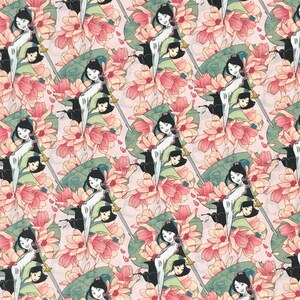 Mulan Floral Fabric By Half Yard, Fat Quarter, Princess Cotton Fabric, 1/2 Yards are Continuous