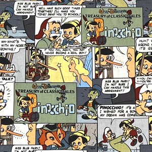 Pinocchio and Friends Comics 100% Cotton Fabric | Fat Quarter, Half Yard