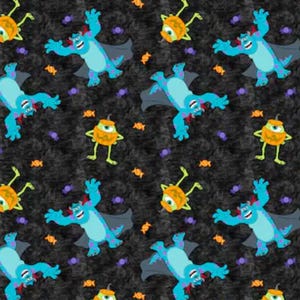 Monsters Halloween Fabric By Half Yard, Fat Quarter, Mike and Sully Cotton Fabric, 1/2 Yards are Continuous