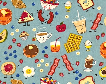 Remnant 11" | Breakfast Food Fun Faces 100% Cotton Fabric