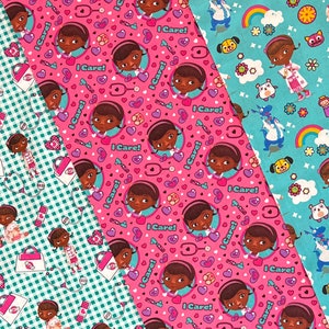 Doc McStuffins Choice of Plaid, I Care, or Magic 100% Cotton Fabric | Fat Quarter, Half Yard
