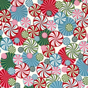 Bright Candy Peppermints Fabric By Half Yard, Fat Quarter, Christmas Cotton Fabric, 1/2 Yards are Continuous
