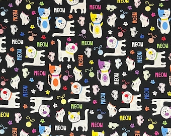 Kitten Cat Meow Paw Print 100% Cotton Fabric | Fat Quarter, Half Yard