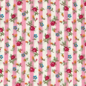 Roses Floral Stripe Flowers 100% Cotton Fabric | Fat Quarter, Half Yard