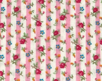 Roses Floral Stripe Flowers 100% Cotton Fabric | Fat Quarter, Half Yard