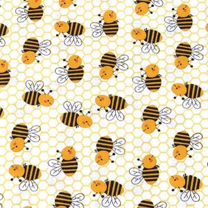 Happy Yellow Bees Honeycomb 100% Cotton Fabric | Fat Quarter, Half Yard